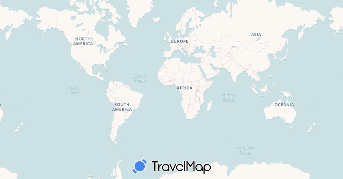 TravelMap itinerary: driving, bus, plane, train, boat in Australia, Bolivia, Chile, Spain, France, Indonesia, Cambodia, Laos, Malaysia, New Caledonia, New Zealand, Peru, French Polynesia, Qatar, Thailand, Vietnam (Asia, Europe, Oceania, South America)